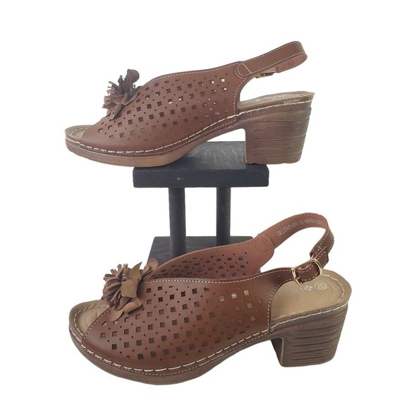 Patrizia by Spring Step, Ollevo Brown, Open Toe Sling Back Heeled Sandal, Sz 10 - Picture 2 of 8